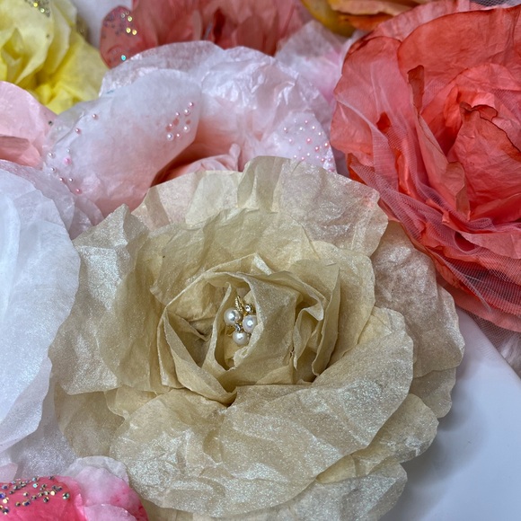 WATERCOLORED PAPER ROSES SWAROVSKI CRYSTALS GIFT PACKAGE, DECOR, STICKABLE - Picture 4 of 16